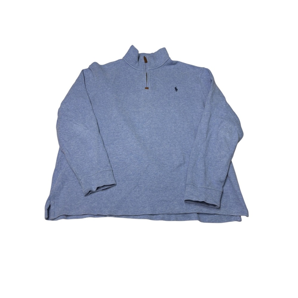Polo Ralph Lauren Mens XXL Blue Cotton Quarter Zip Pullover Sweater Heathered‎